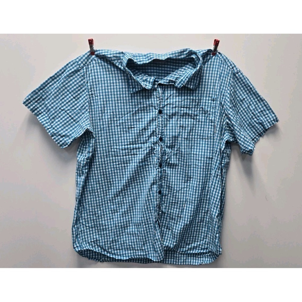 Columbia Shirt Mens 2xl Blue White Button Up Regular Fit Short Sleeve